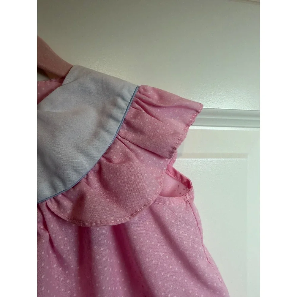 16.Color Kids Pink Polka Dot Embroidered Butterfly Ruffle Top Size 24 Months